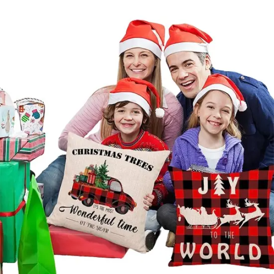 Kitcheniva Christmas Throw Pillow Plush Cushion Covers 18 x 18 4 Pcs {2}