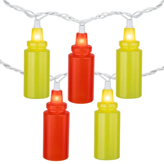 Northlight Ketchup and Mustard Squeeze Bottles Patio Light Set - 6' White Wire - 10ct Red {3}