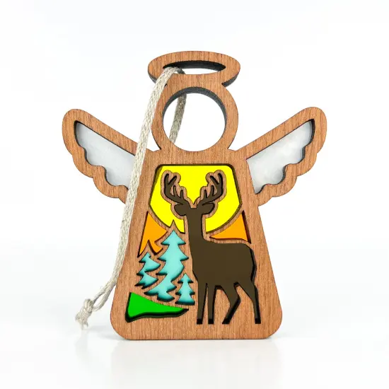 3.5" (H) Autumn Deer Ornament - Handcrafted in Texas - Mother's Angels® Christmas Angel Wings Figurine {1}