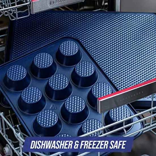 Bakeware Diamond Infused Ceramic Nonstick, 18" x 13" Half Cookie Sheet Baking Pan, Dishwasher and Freezer Safe, PFAS-Free, Blue {3}