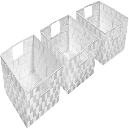 Sorbus Woven Basket Bin Set - Shelf Storage Tote Baskets for Household Items - Stackable with Woven Straps and built-in Carry Handles (3 Pack) White {5}