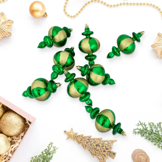 Northlight 8-Count Green Shatterproof Finial Christmas Ornaments, 6" {3}