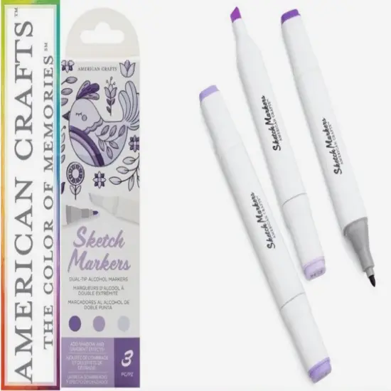 American Crafts - Sketch Markers Collection - Dual Tip - Chisel and Fine Point - VioletLance 3 Pack 34007536 {1}