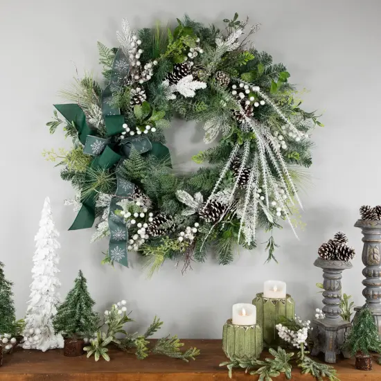 Northlight Real Touch&trade;️ Frosted Pinecones and Berries Christmas Wreath - 36" - Unlit Green {3}