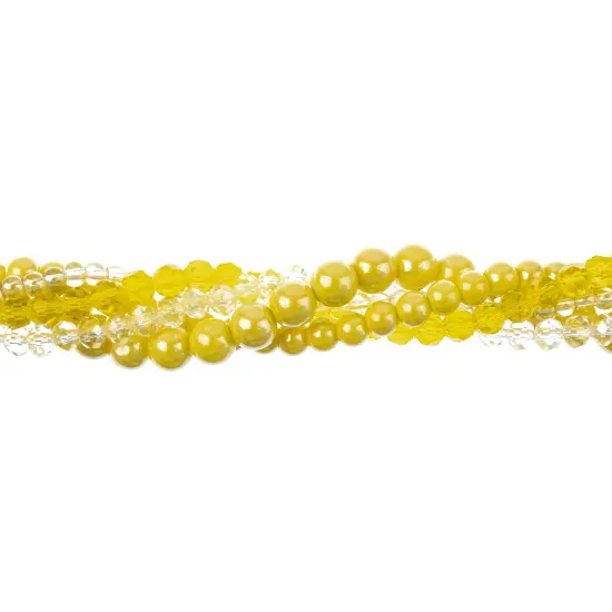 Crystal Lane DIY Yellow Sunlight Twisted Glass & Pearls Beads, 5 Strands {1}