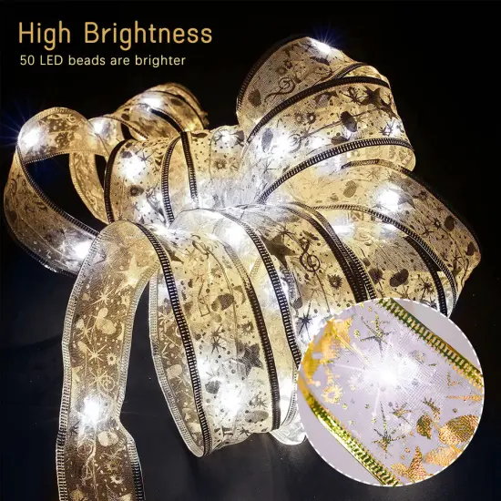 Christmas Ribbon Bows Fairy String Lights Clear white {2}