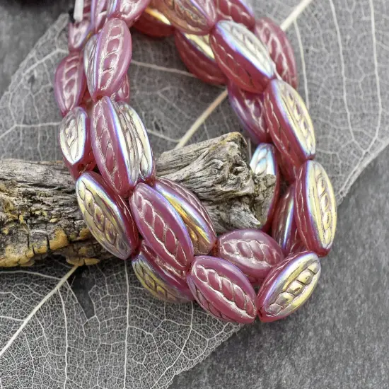 *10* 15x9mm Platinum Washed Dusty Rose AB Twisted Oval Beads {1}