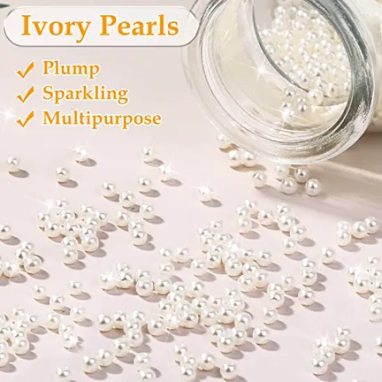 2000 pieces Pearl Beads for Craft, Ivory Faux Fake Pearls, 4 MM Small Sew on Pearl Beads with Holes for Jewelry Making, Bracelets, Necklaces, Hairs, Crafts, Decoration and Vase Filler {4}