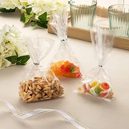 100 PCS Clear Cellophane Bags, 5x7 Small Treat Bags with Ties, Cake Pop Bags, Candy Bags, Goodie Bags, Rice Crispy Treat Bags, Clear Bags for Favors Birthday Party (5'' x 7'') {3}