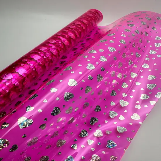 Hot Pink Holographic Heart Clear Vinyl {1}
