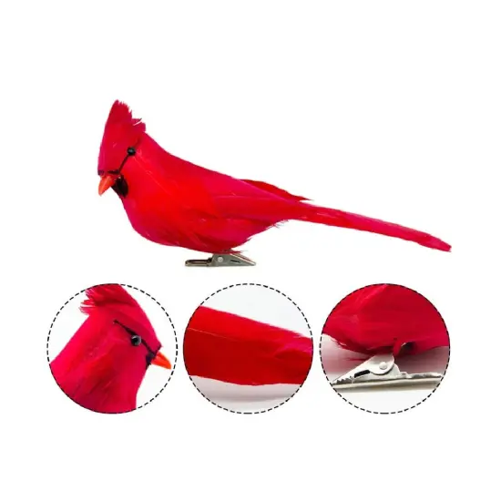 Lifelike Cardinal with Clips Christmas Tree Ornament Artificial Red Bird {6}