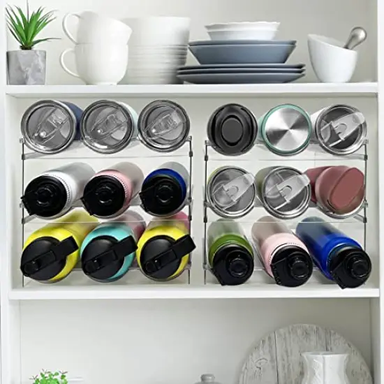 Water Bottle Organizer, Stackable Kitchen Pantry Organization and Storage Shelf, Plastic Holder for Fridge Kitchen Cabinet Organizer and Storage, Tumbler Travel Mug Cup Organizer {3}