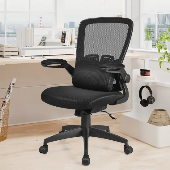 CostwayMesh Office Chair Adjustable Height&Lumbar Support Flip up Armrest Black {5}