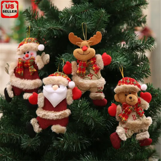 4 Christmas Hanging Ornaments Santa Tree, Snowman Dolls {2}