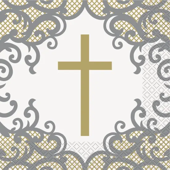 Fancy Gold Cross Luncheon Napkins, 16ct {1}