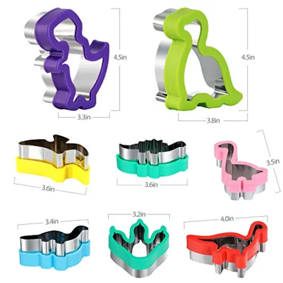 8 Pack Dinosaur Cookie Cutters Set - Stainless Steel Shaped Cookie Candy Food Cutters Molds for DIY, Kitchen, Baking, Kids Dinosaur Theme Birthday Party Supplies Favors {6}