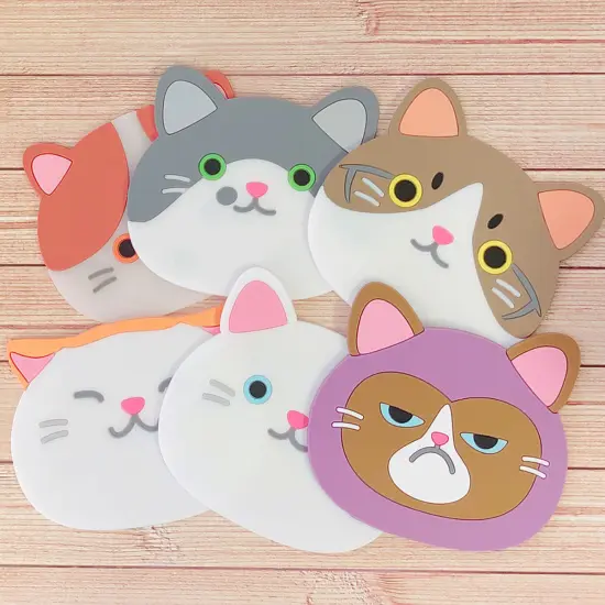 Wrapables Silicone Cute Cat Coasters for Glasses, Cups, and Drinks (Set of 6) {2}