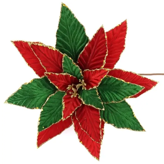 14" Velvet Red & Green Poinsettia Stem {1}