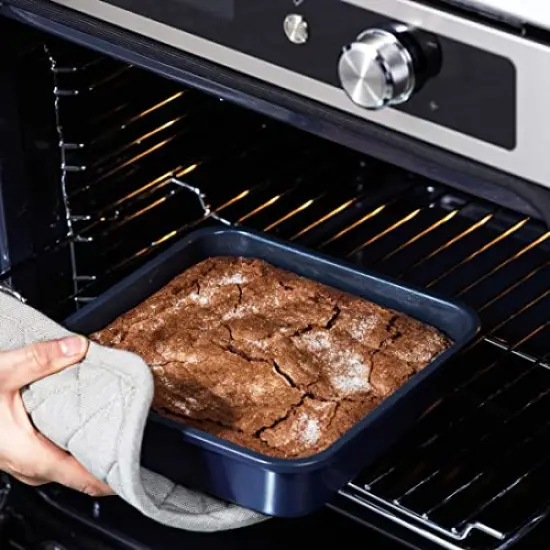 Bakeware Diamond Infused Ceramic Nonstick, 8" Square Cake Baking Pan, Dishwasher and Freezer Safe, PFAS-Free, Blue {4}