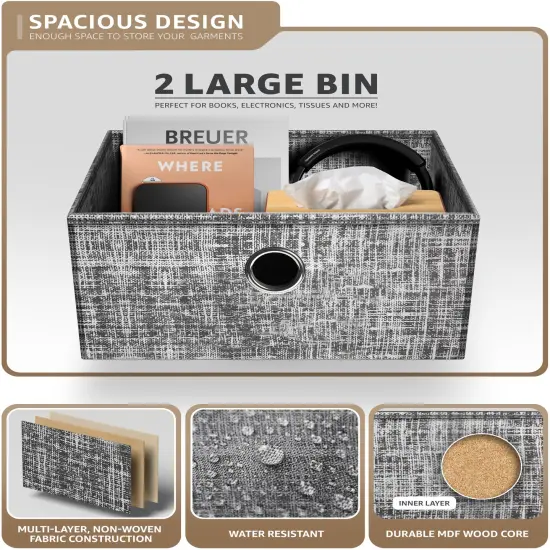 Sorbus Nightstand 2-Drawer Shelf Storage - Bedside Furniture & End Table Chest Dresser with Steel Frame, Wood Top & Easy Pull Fabric Bins for Home, Bedroom, Closets, Bathroom, Office & College Dorm Gray/White {4}