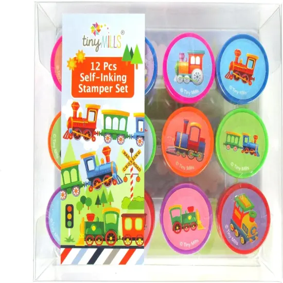 TINYMILLS 12 Pcs Train Stamp Kit for Kids - Train Stamper Set Gift Party Favors {1}