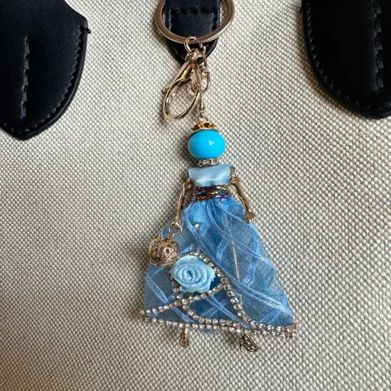 Wrapables Hanging Fashionista Doll Keychain, Crystal Rhinestone Keyring Bag Charm, Blue Rose {4}