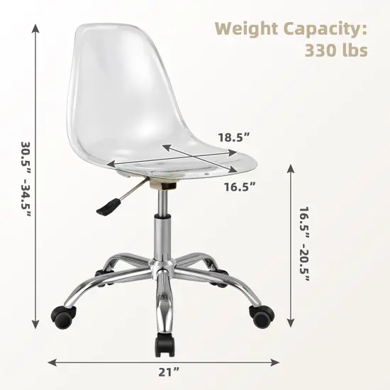 Costway Rolling Acrylic Armless Office Chair Swivel Vanity Chair Adjustable Height {3}