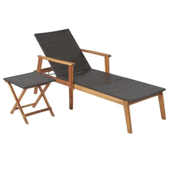 2 Pieces Patio Chaise Lounge and Table Set with 4-Level Adjustable Backrest {3}