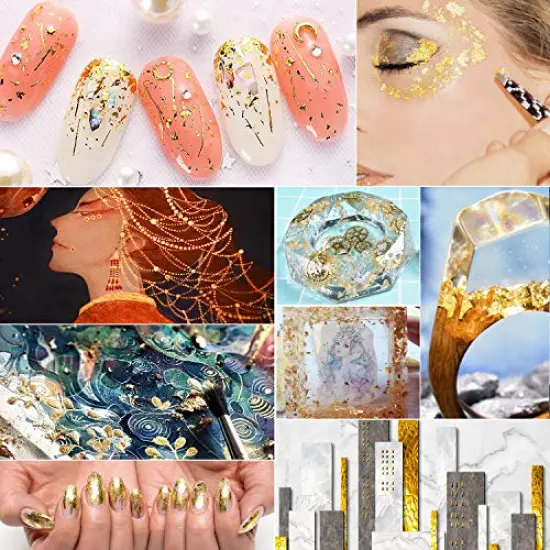 YULIKTOR Gold Foil Flakes for Resin,3 Bottles Metallic Foil Flakes 15 Gram,Imitation Gold Foil Flakes Metallic Leaf for Nails, Painting, Crafts,Slime and Resin Jewelry Making,Gold,Silver,Copper Colors {3}