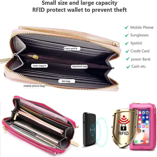 Kitcheniva Crossbody Cell Phone Purse Bag Shoulder Strap Touch Screen Rose red {5}