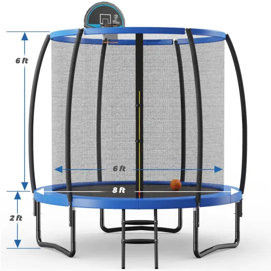 Recreational Trampoline with Basketball Hoop and Net Ladder {1}