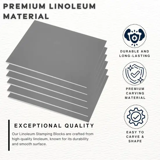 Pixiss Printmaking Supplies - Linoleum Blocks for Printmaking (6 Pack) 8"x10"x1/8" and Linocut Tools - Rubber Roller and Linocut Carving Tool for Block Printing Kit - Linoleum Stamp Making Kit {5}