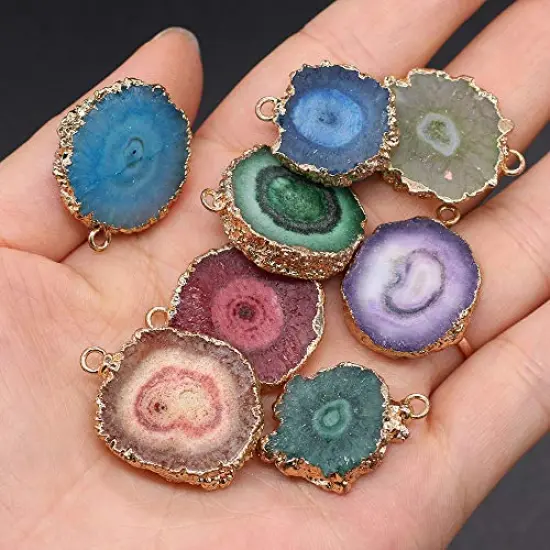 5 Pieces Natural Agate Sheet Pendants Irregular Round Mixed Color Gemstone Stone Pendants Charms Pendants for Necklace Bracelet Jewelry Making {1}