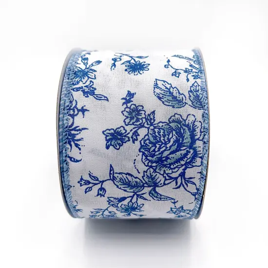 Designer’s Shop Rose Floral wired edge ribbon, 2.5” x 10 yard, Holiday and Wedding Ribbons Blue {2}