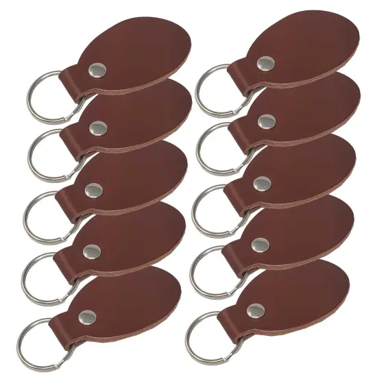 Oval Leather Keychains Kit &ndash; Full-Grain Latigo, DIY Personalization Ready, 10 Pack Russet {1}