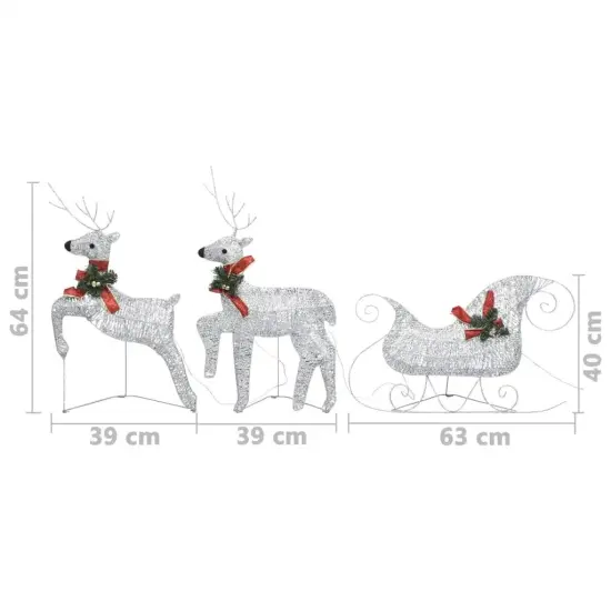 Outdoor Silver Christmas Decoration with 60 LEDs - Reindeer & Sleigh {2}