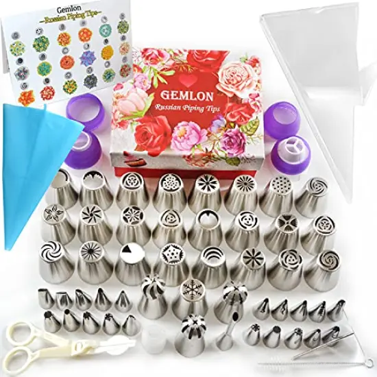 Russian Piping Tips Cake Decorating Supplies 88 Baking Supplies Set 49 Icing Piping Tips 3 Russian Ball Piping Tip, Flower Frosting Tips, Bakes Flower Nozzles Large Cupcake Decorating Kit {1}
