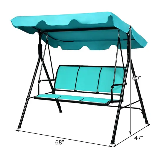 3 Person Patio Swing with Polyester Angle Adjustable Canopy Blue {4}