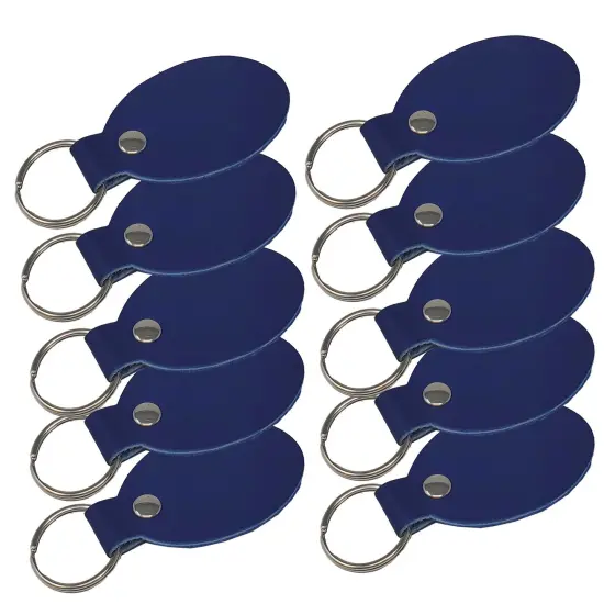 Oval Leather Keychains Kit &ndash; Full-Grain Latigo, DIY Personalization Ready, 10 Pack Royal Blue {1}