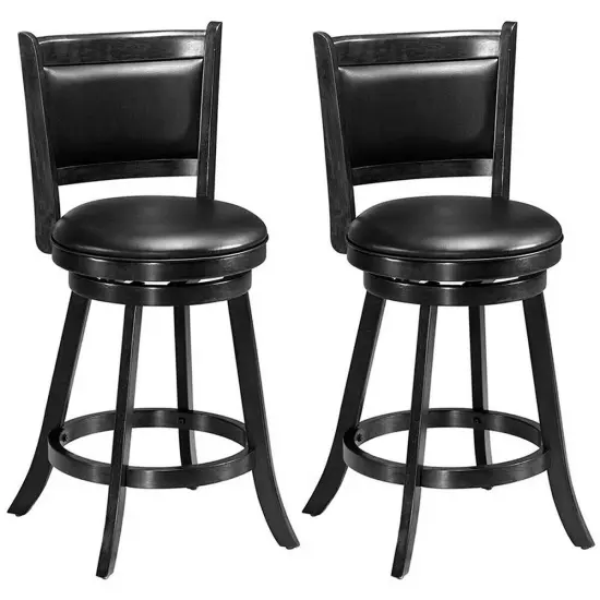 2 Pieces 24 Inches Swivel Counter Stool Dining Chair Upholstered Seat Black {3}