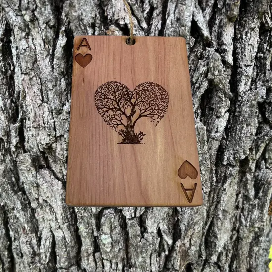 Ace of Hearts Card - Cedar Ornament {3}