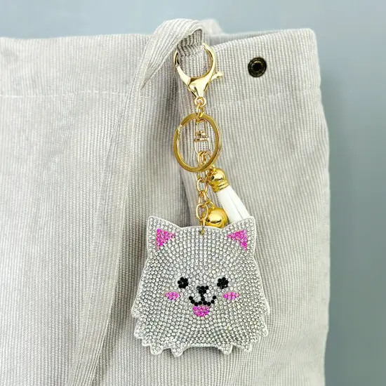 Wrapables Crystal Bling Key Chain Keyring with Tassel Car Purse Handbag Pendant, White Kitty {4}