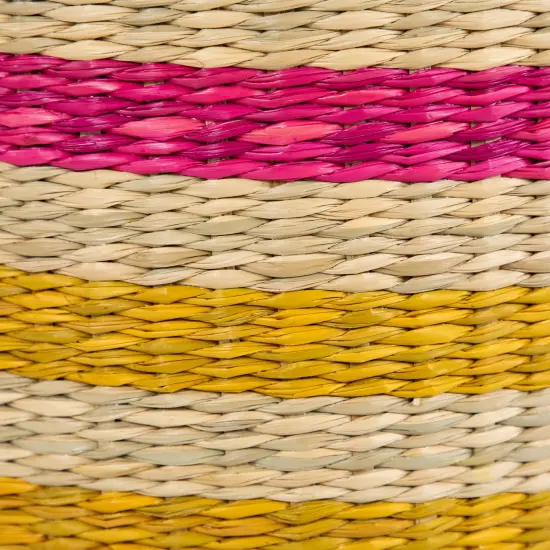 Northlight Set of 3 Striped Fuchsia and Yellow Seagrass Woven Baskets with Handles 13.75" {7}