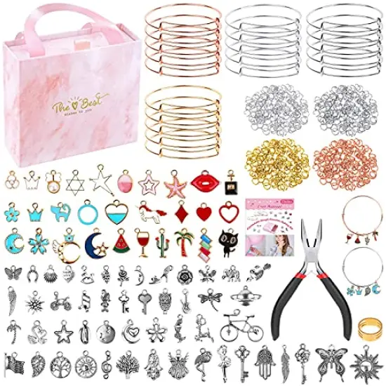 300 Pieces Bangle Bracelets Making Kit, Charm Bracelet Making Kit with Expandable Bangles, Charms, Jump Rings and Pliers for Jewelry Making Bangle Bracelets (with Gift Box and Tools) {2}