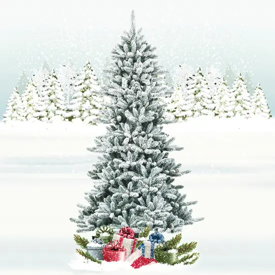 Costway 7Ft Premium Hinged Snow Flocked Slim Artificial Christmas Fir Tree w/ Pine Cones {2}