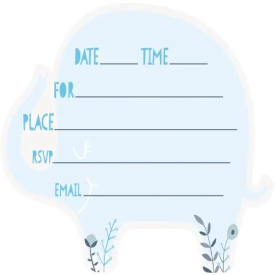 Blue Floral Elephant Invitations, 8ct {3}