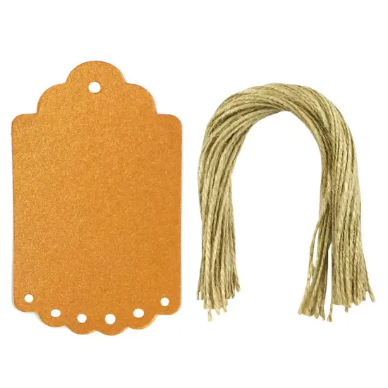 Wrapables 50 Gift Tags/Kraft Hang Tags with Free Cut Strings for Gifts, Crafts & Price Tags, Large Scalloped Edge, Shimmer Orange {1}