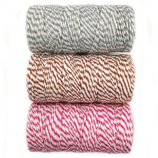 Wrapables Cotton Baker's Twine 12ply 330 Yards (Set of 3 Spools x 110 Yards) for Gift Wrapping, Party Decor, and Arts and Crafts (Grey, Brown, Hot Pink) {1}