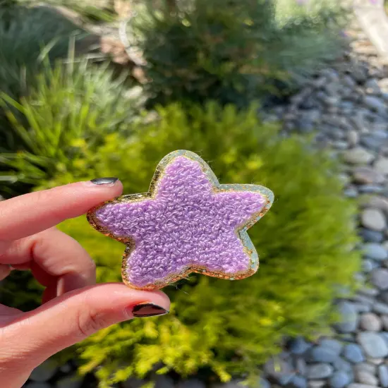 Lavender Star Glitter Chenille Patch (self adhesive) {1}