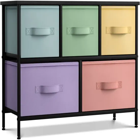 Sorbus Dresser with 5 Drawers - Storage Chest Organizer Unit with Steel Frame, Wood Top, Easy Pull Fabric Bins - Long Wide TV Stand for Bedroom Furniture, Hallway, Closet & Office Organization Pastel black {1}